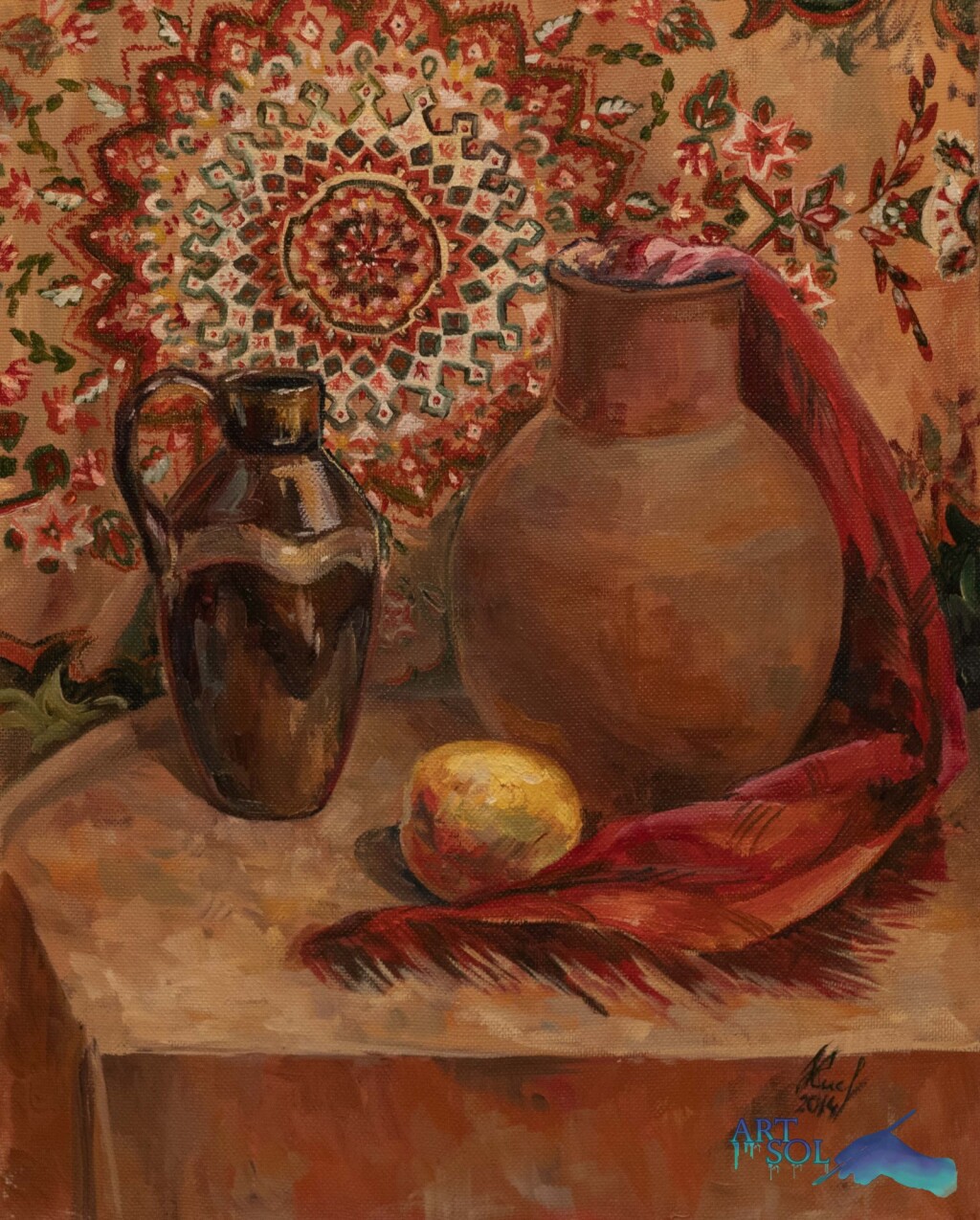 Крынка на пестром фоне