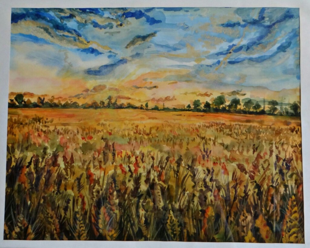 Закат - картина акварелью