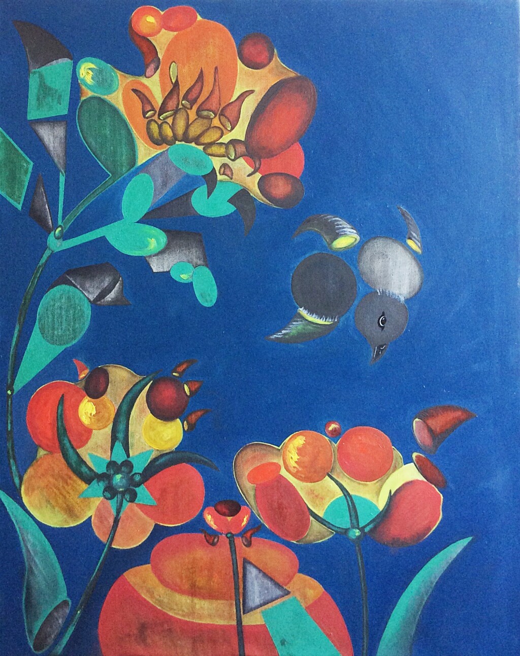 Цветы и птица