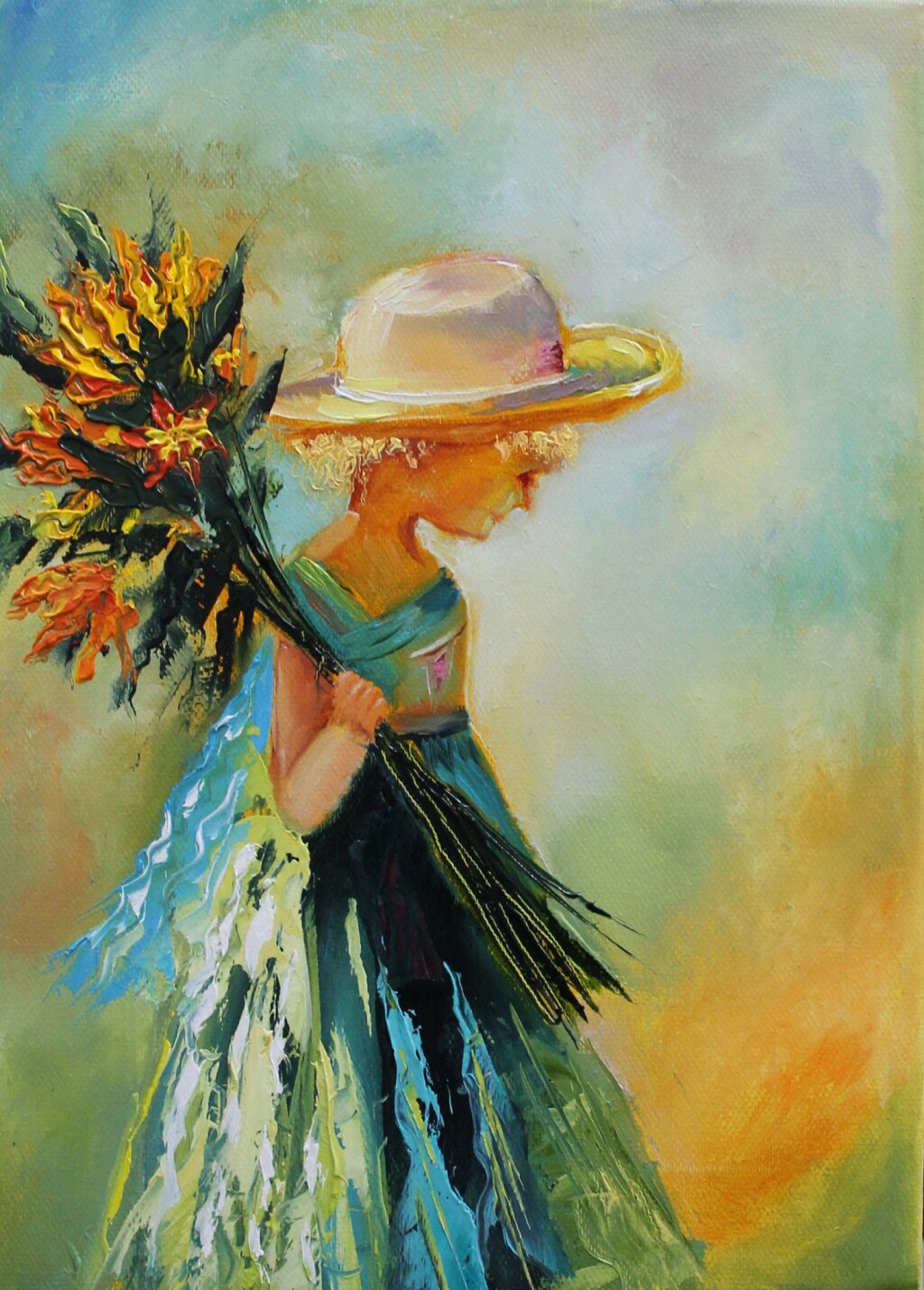 Девочка с букетом цветов.