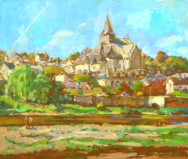 Полдень.Городок на реке