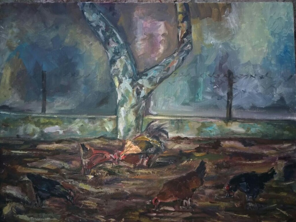 живопись деревня ,кури