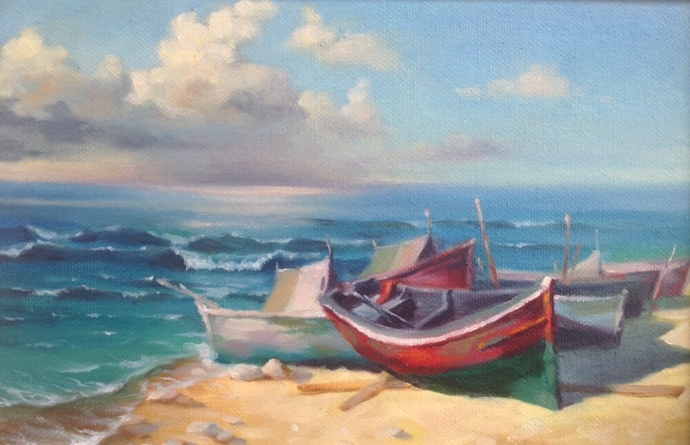 Красная лодка на берегу