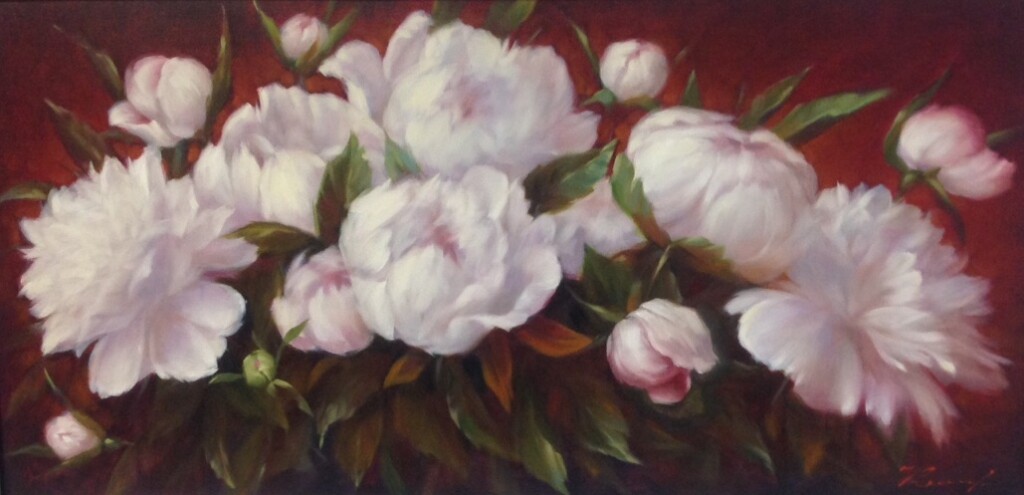 Пионы на бардовом