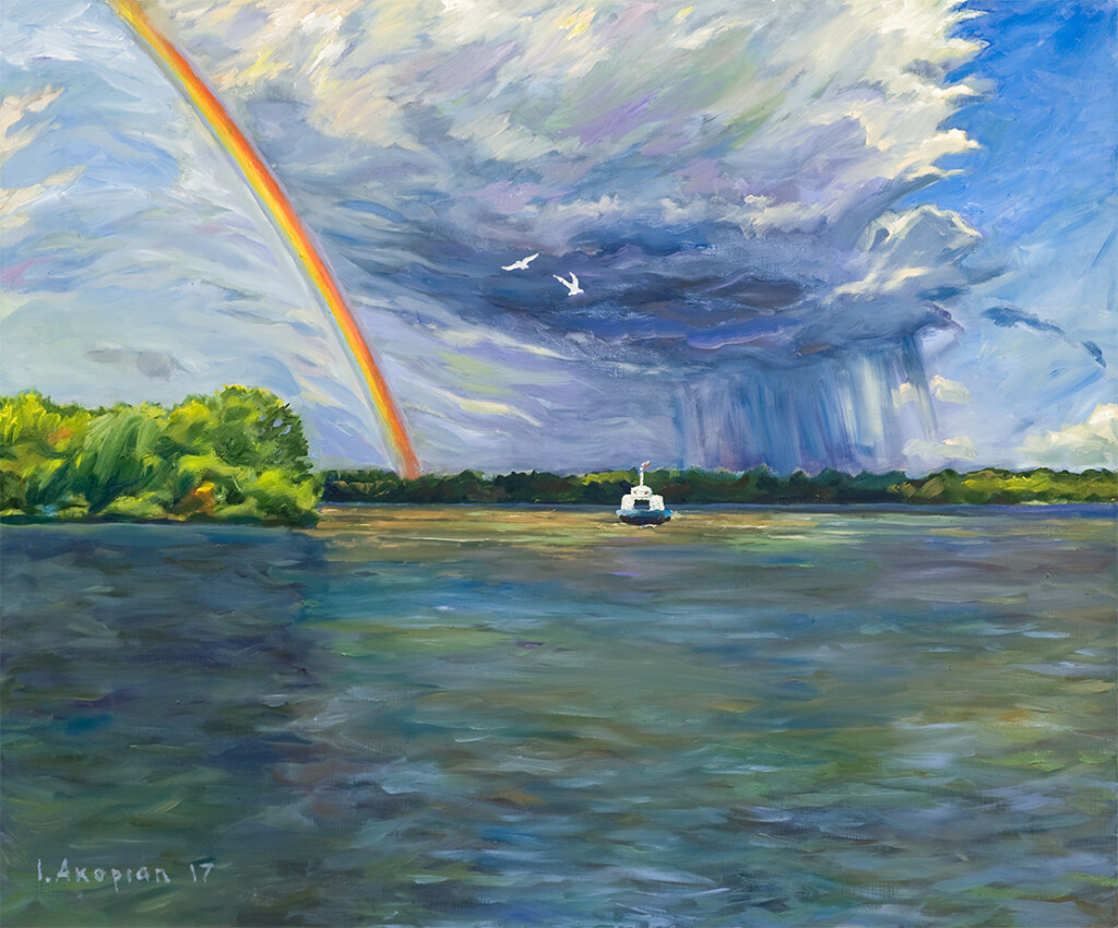 Конаково, радуга, паром