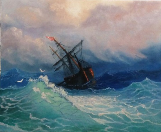 Корабль среди буйного моря.