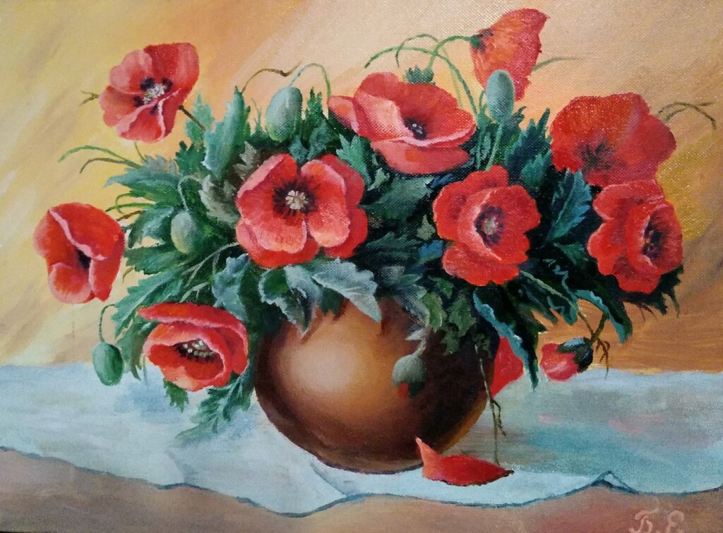 Красные маки в вазе