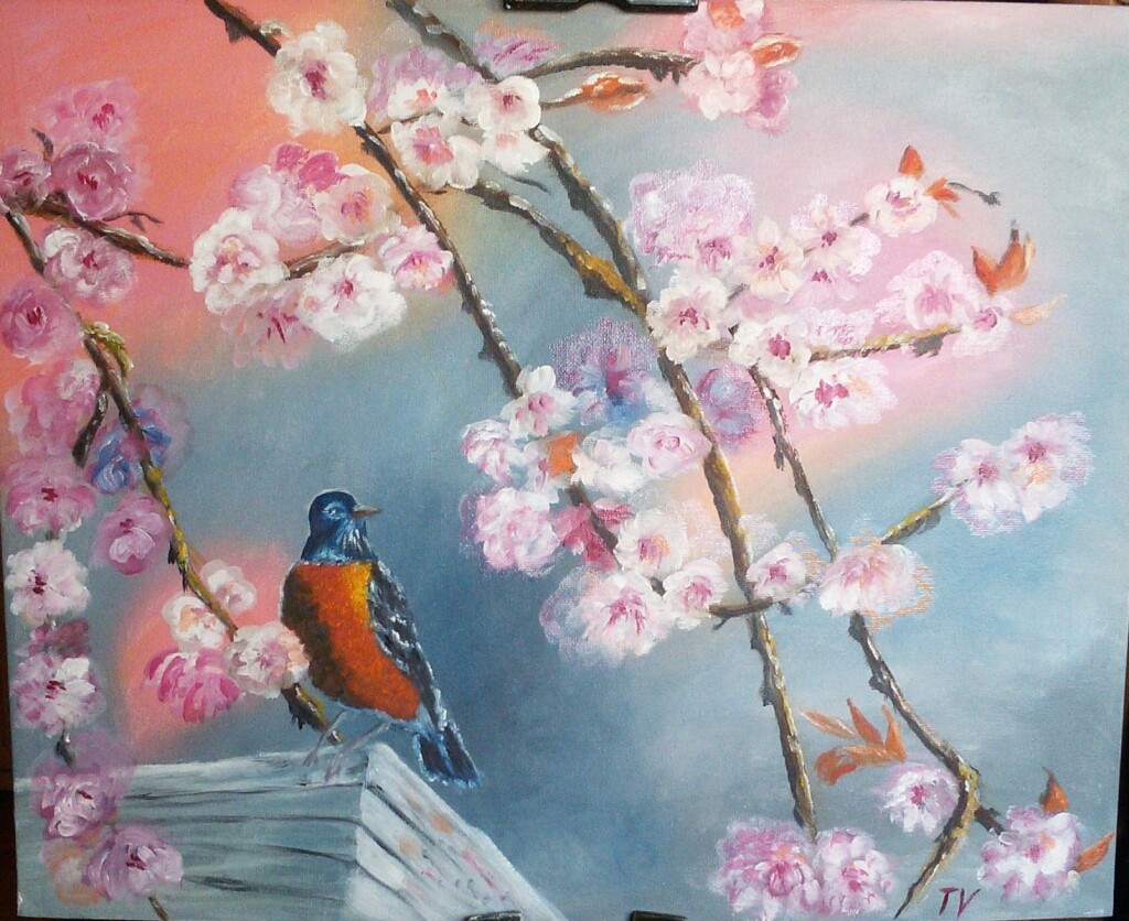 Снегирь и сакура