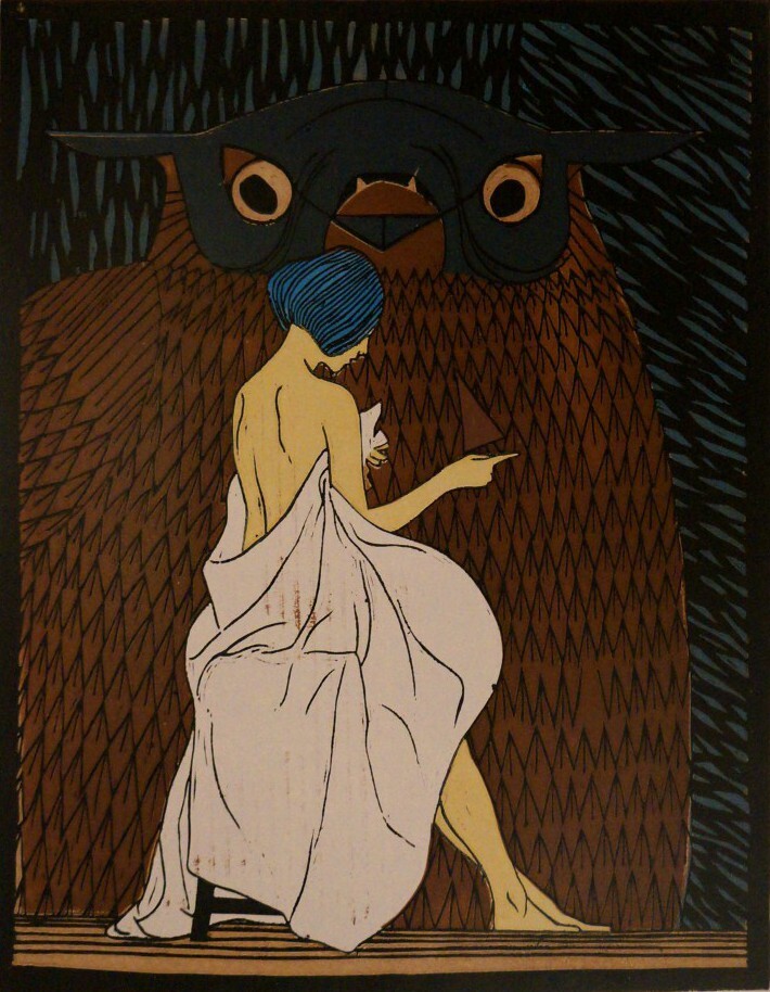 "Сова".Линогравюра