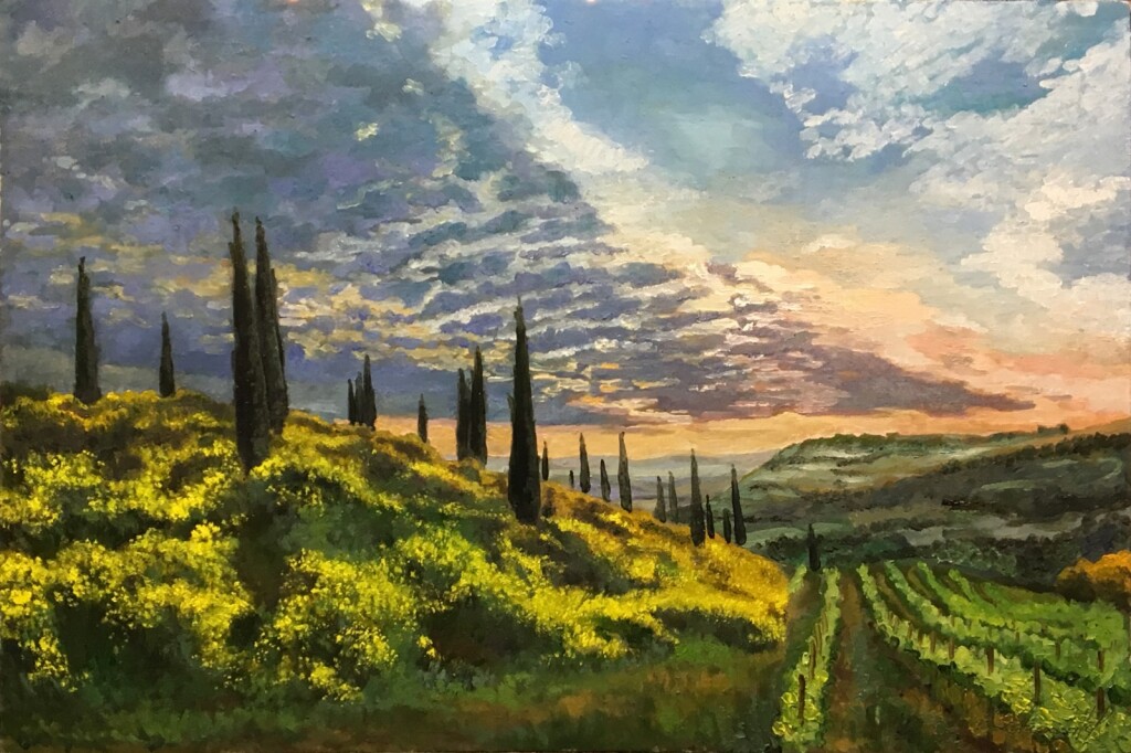 Италия,Тоскана,закат, кипарисы