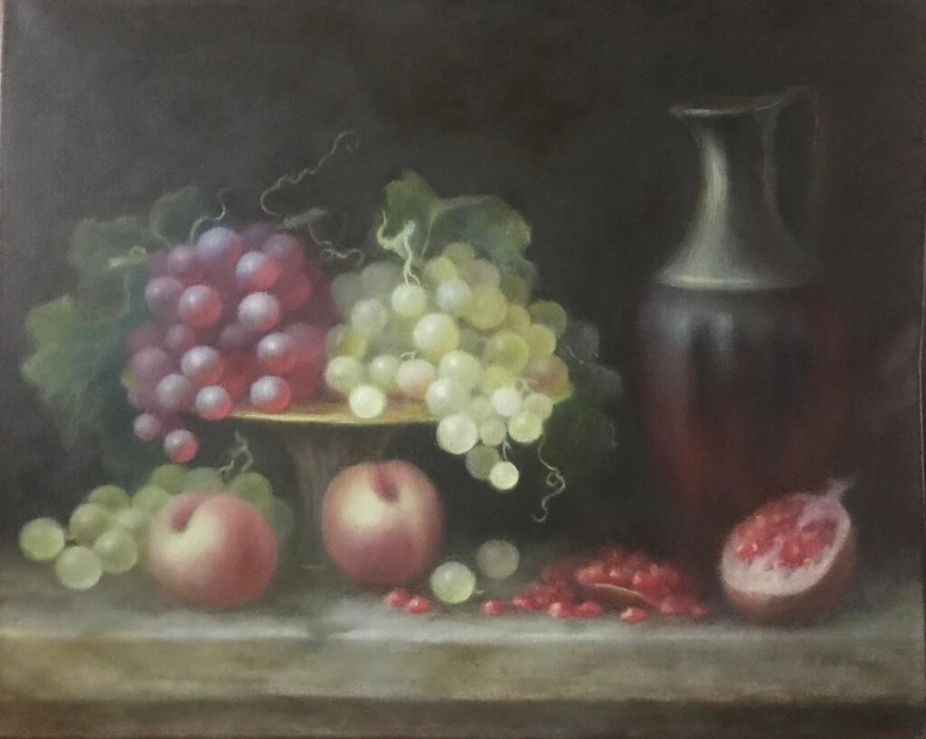 Натюрморт с виноградом и персиками