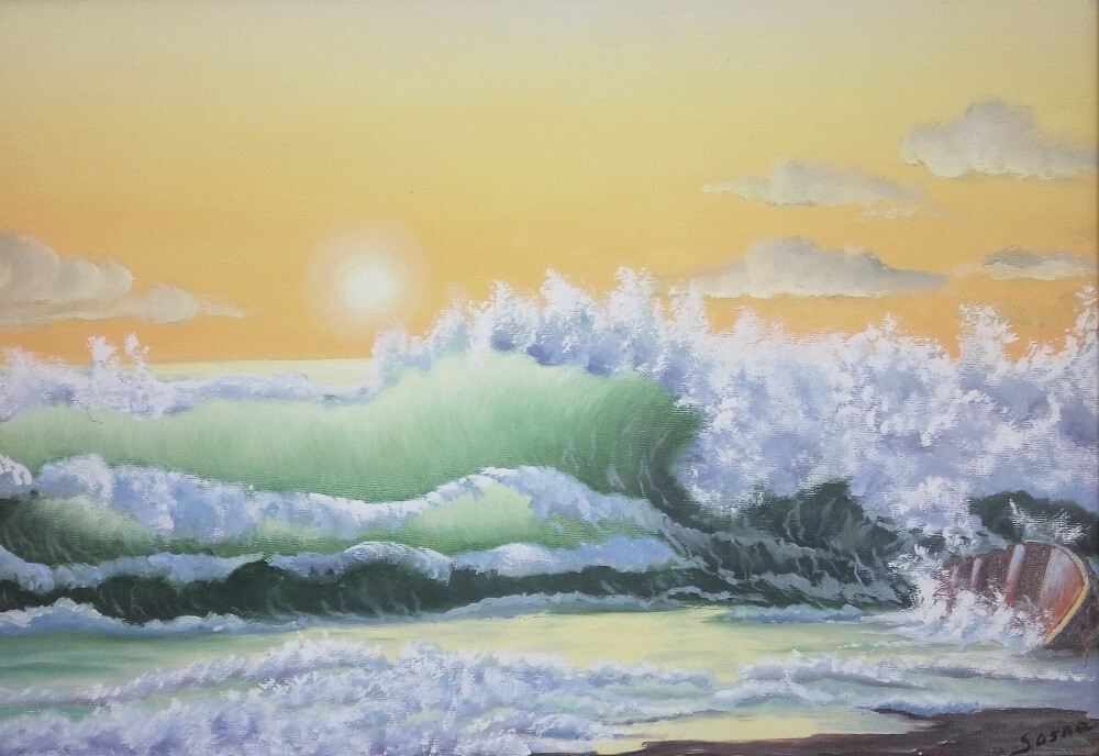 Берег моря с лодкой.