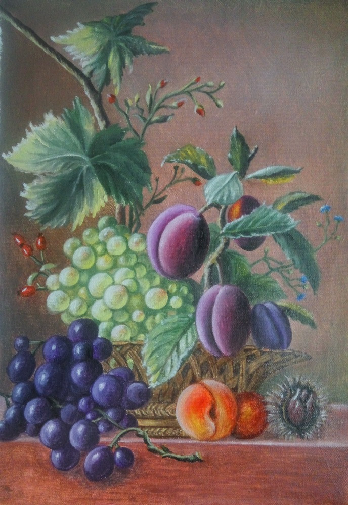 Натюрморт со сливами и виноградом.