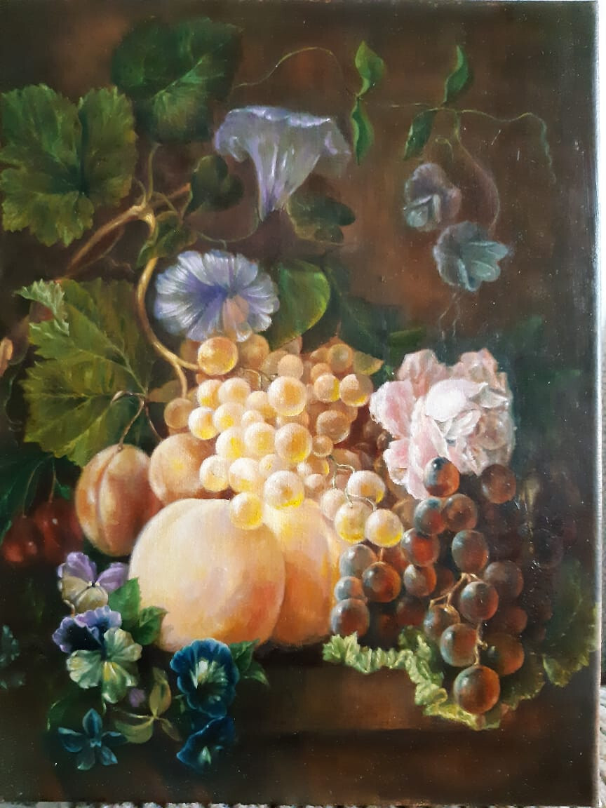 Натюрморт с виноградом и розой