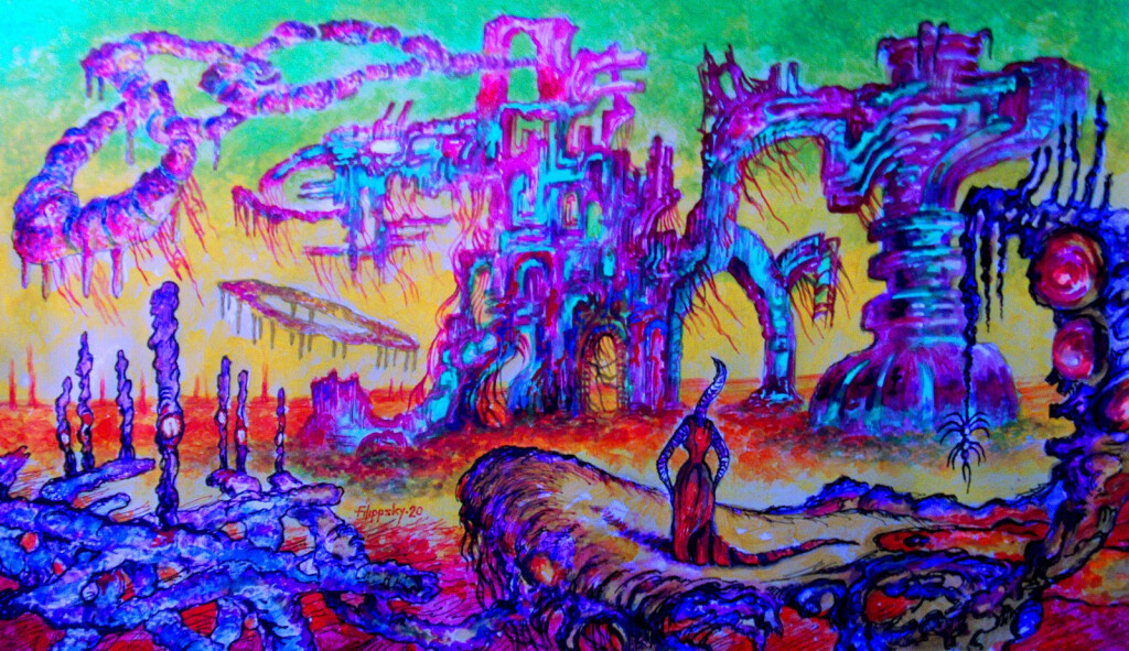 Пейзаж с фигурой в красном.