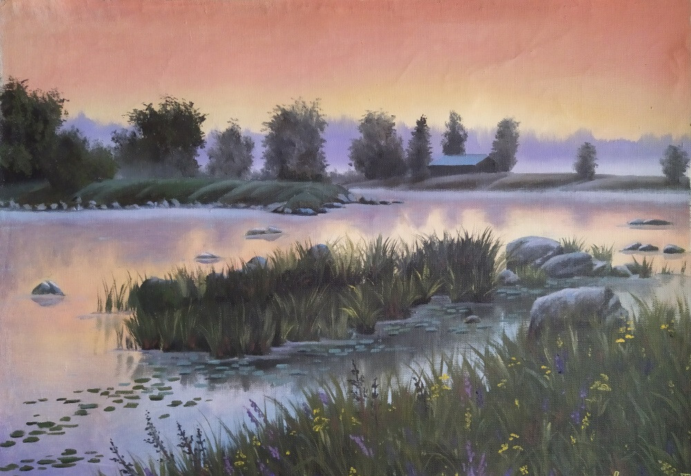 Туман на пруду.