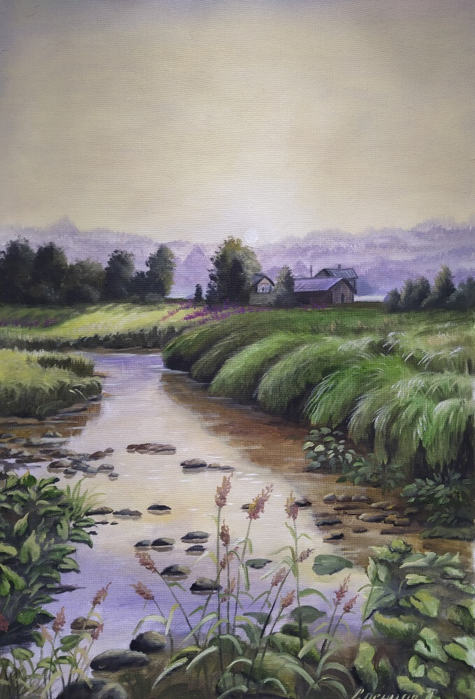 Пейзаж на закате солнца.