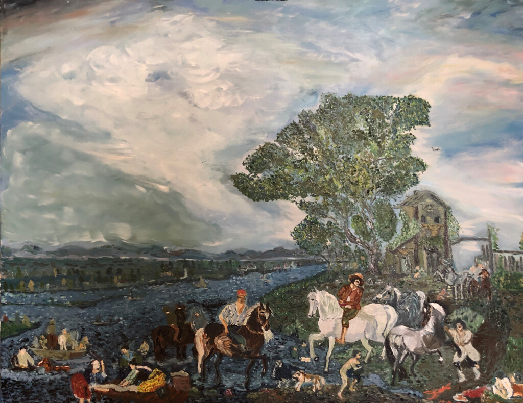 Вариация на тему Воуверман " Норовистая лошадь у реки "