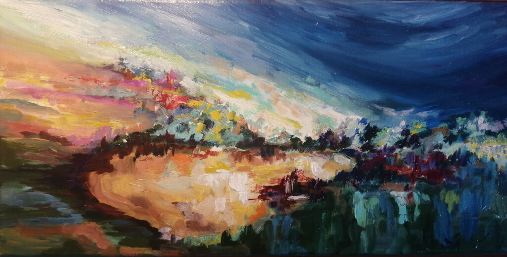 Пейзаж "Закат у пруда"