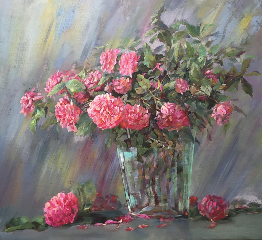 Розы в зеленой вазе