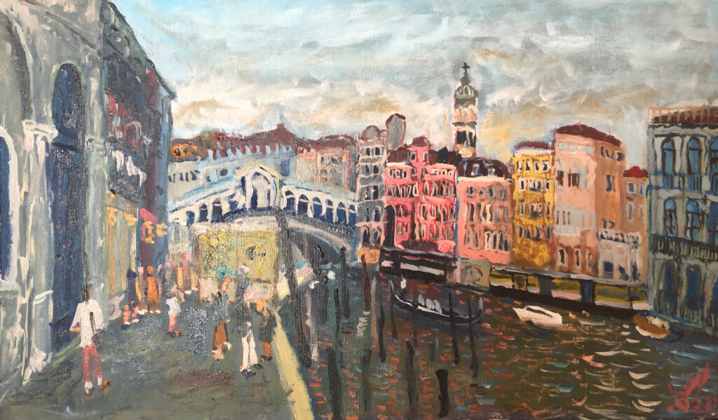 Венеция вечером . Мост Риальто .