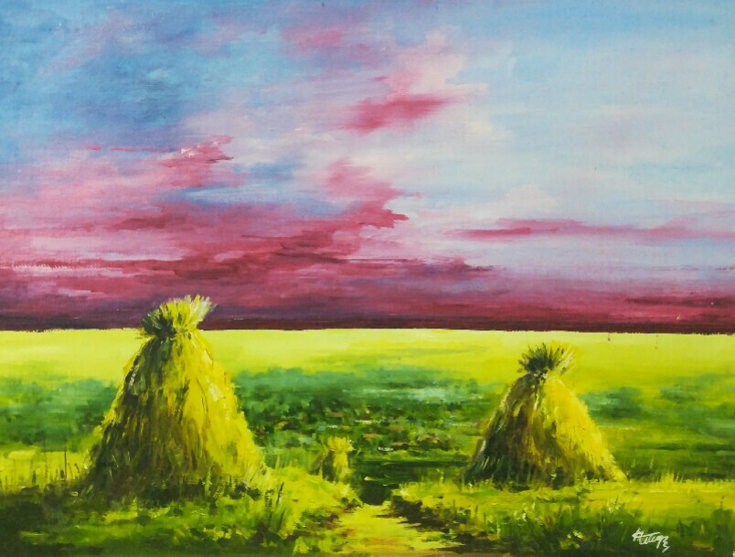 Стога,грозовое небо