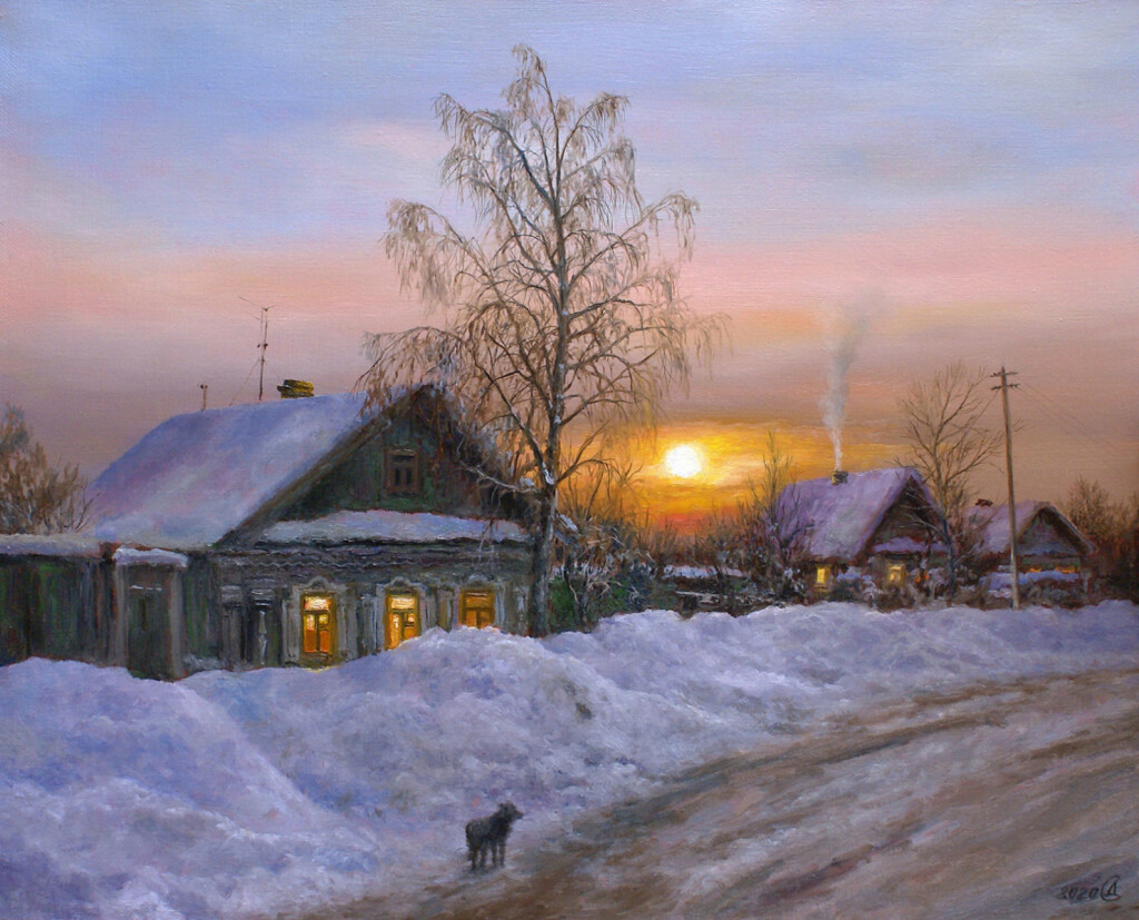 Зимний вечер в деревне