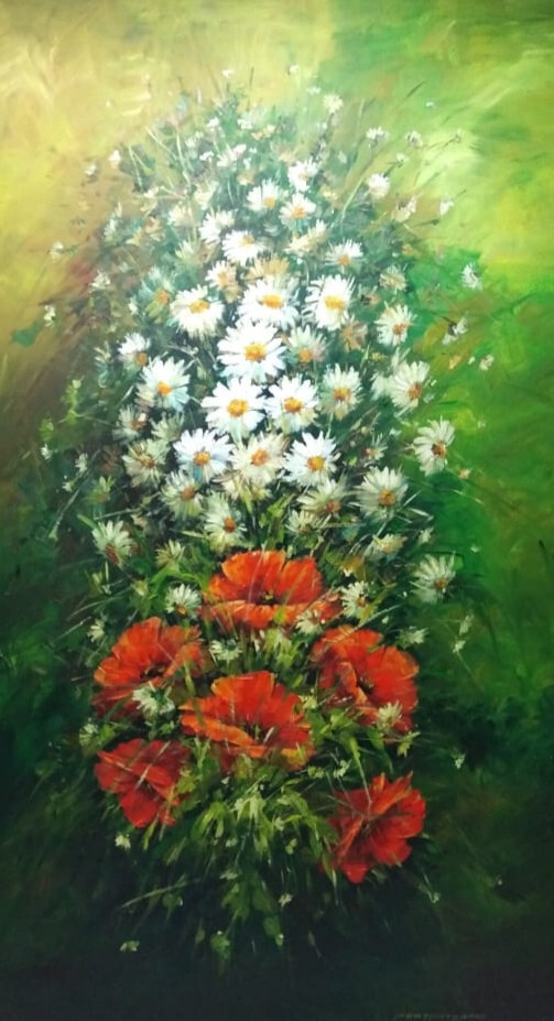 Букет из ромашек и маков