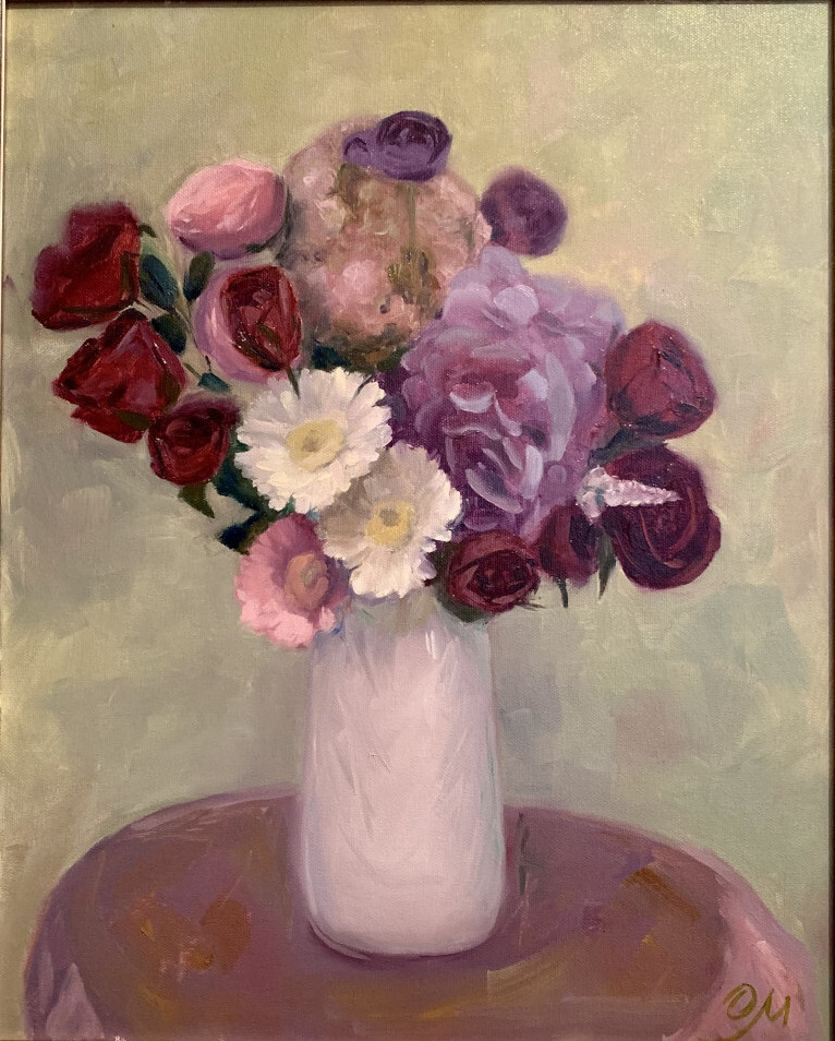 Букет с розами и гортензией