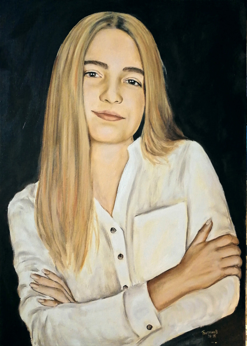 Портрет девушки маслом.