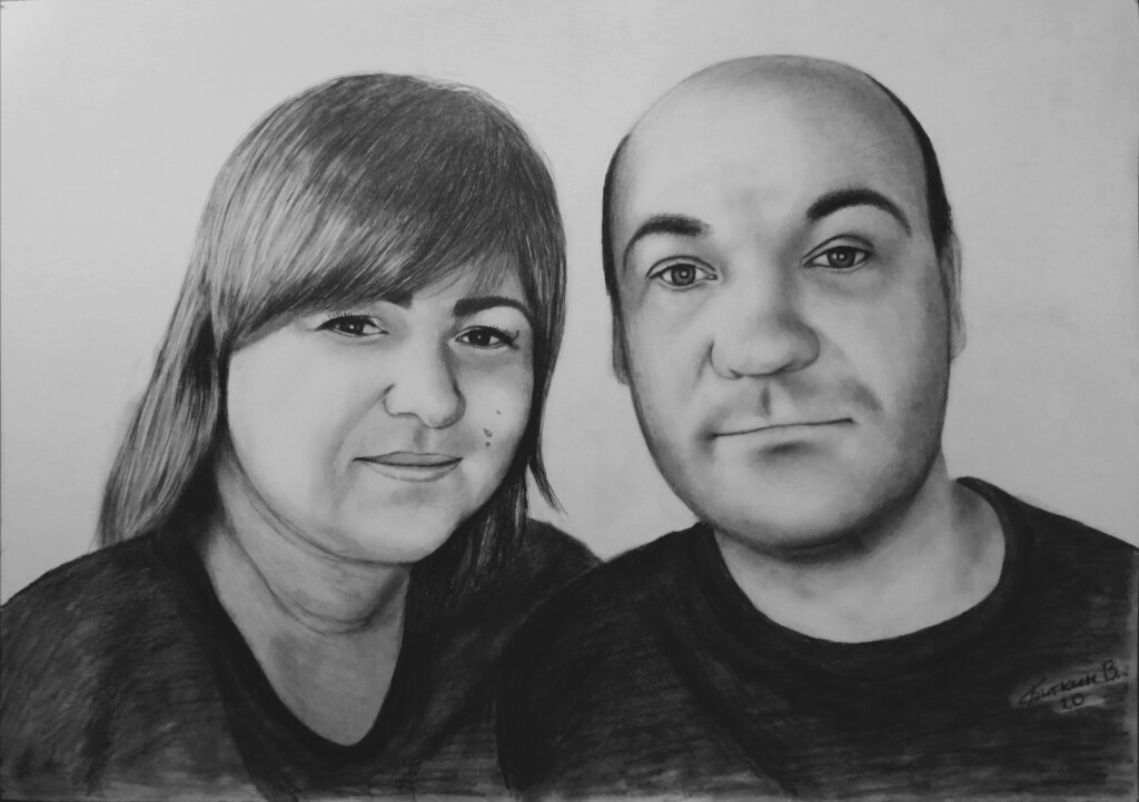 Портрет карандашом молодой пары.