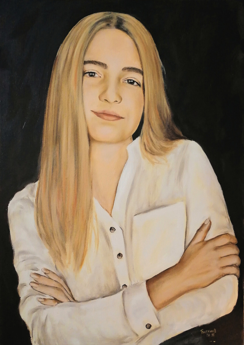 Портрет девушки маслом на холсте.