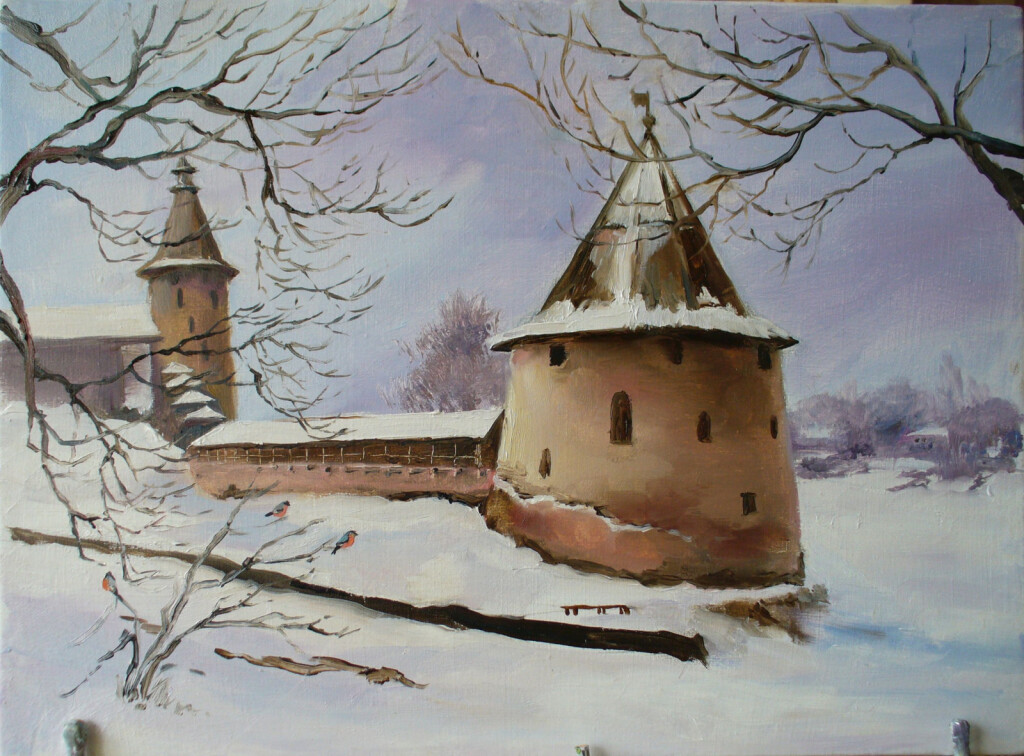 "Снегири у Псковского Кремля"