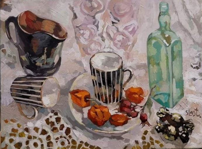 Натюрморт с китайским деревянным молочником