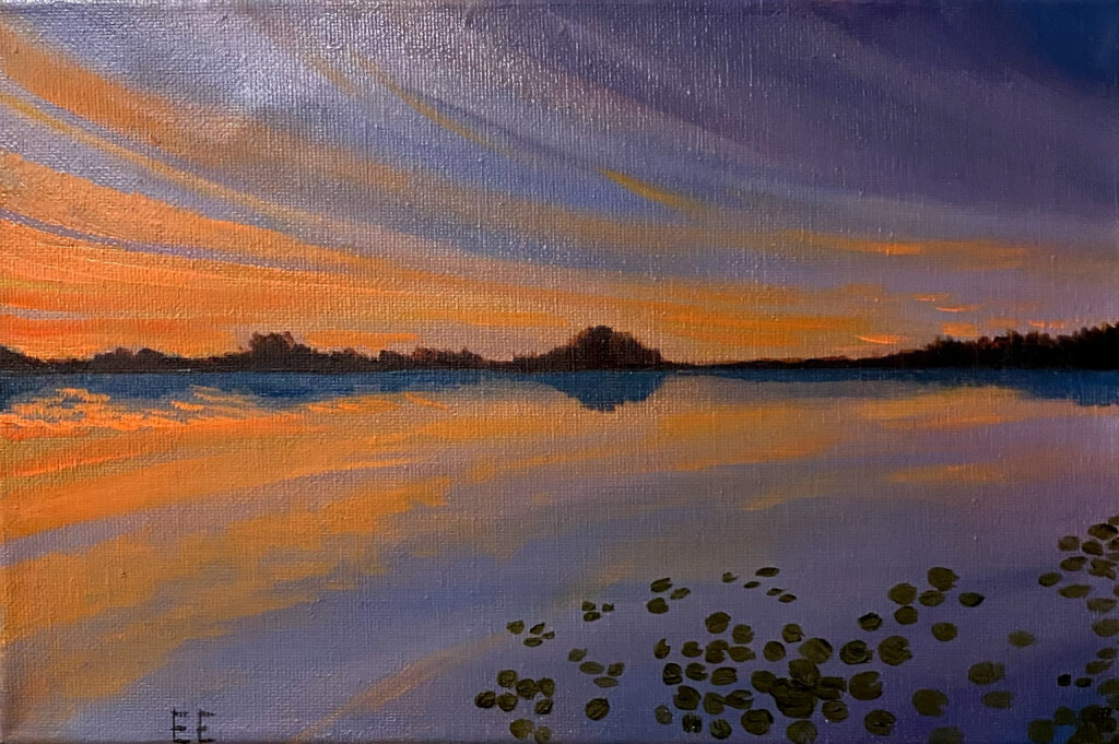 Отражение. закат. Кувшинки.