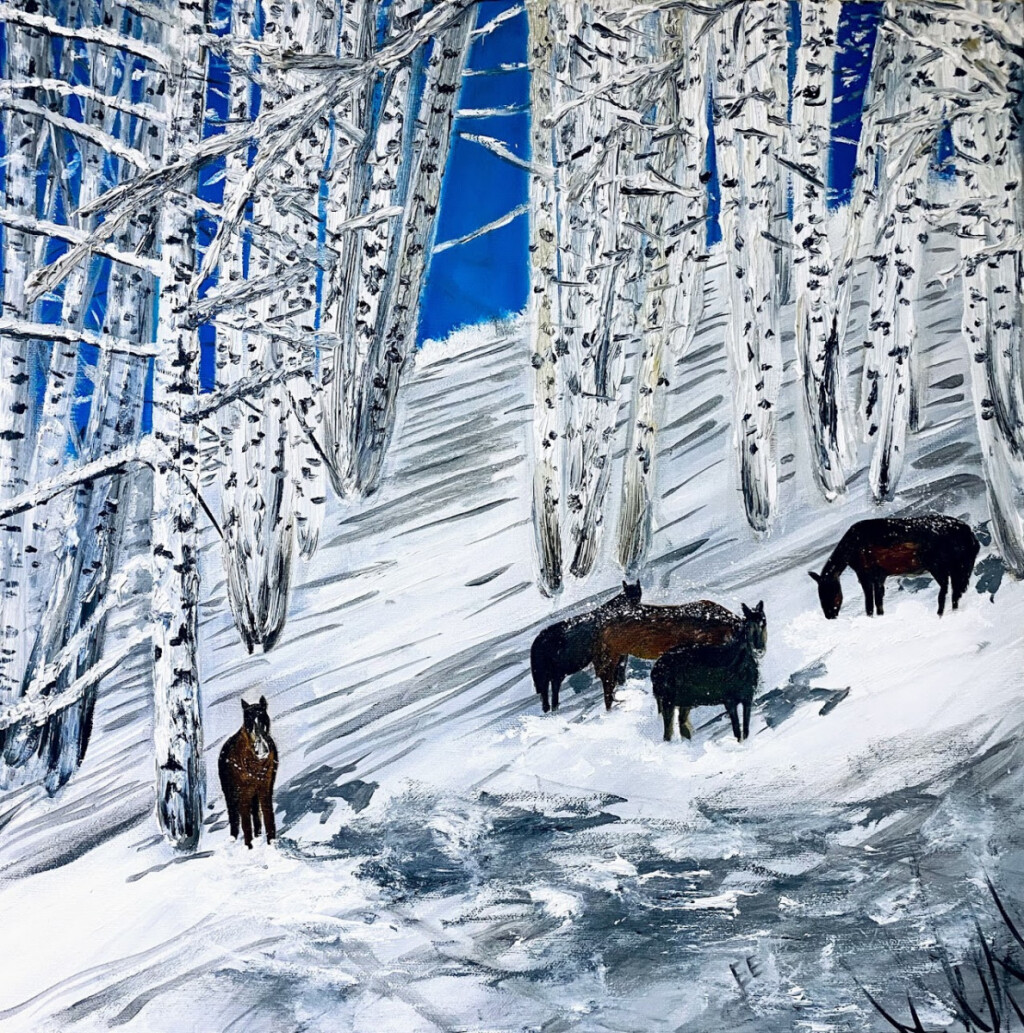 Лошадки. Берёзы. Ущелье.