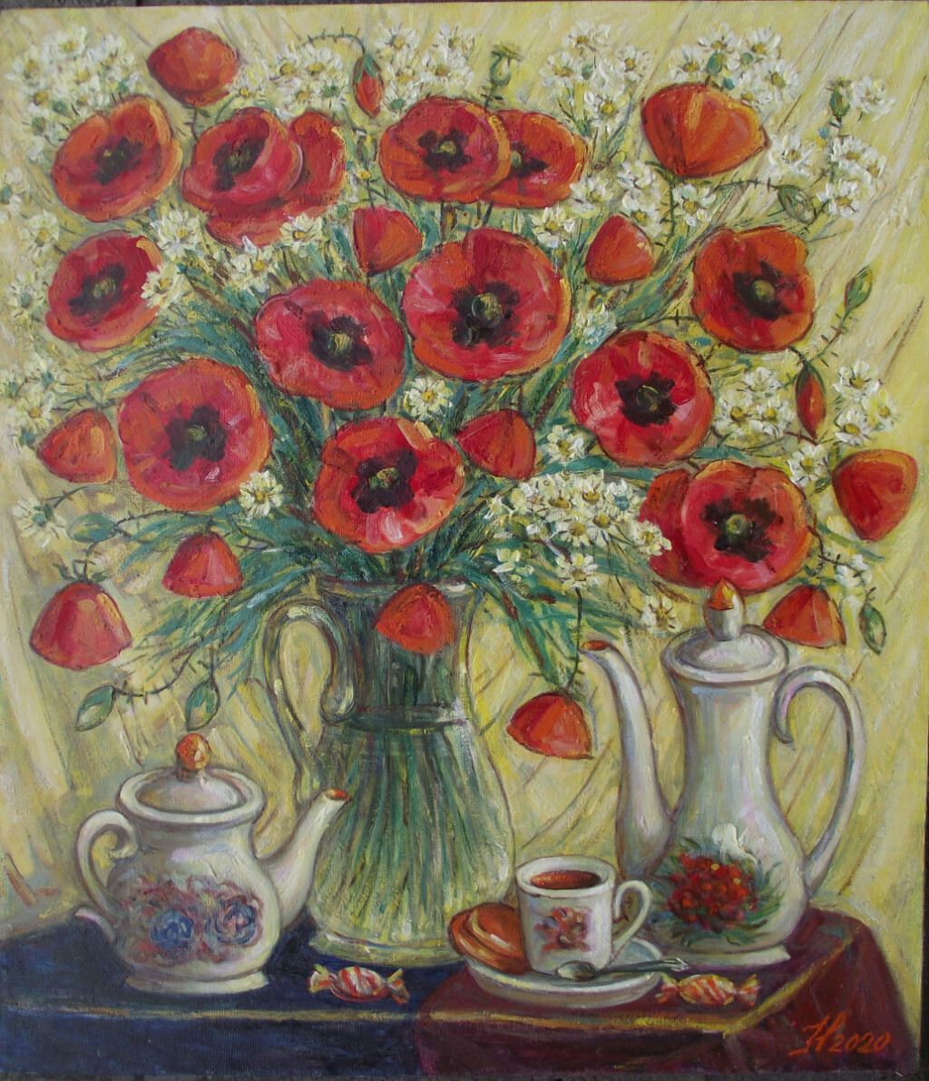 Маки и ромашки.