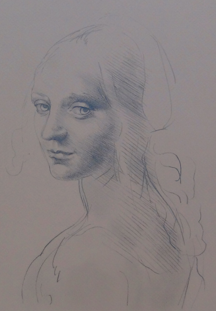 Леонардо да Винчи. Эскиз головы ангела к картине "Мадонна в скалах" (репродукция)