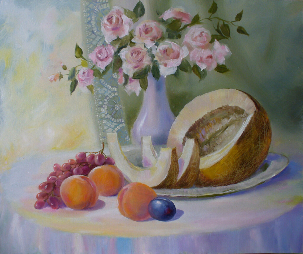 Дыня, персики и розы