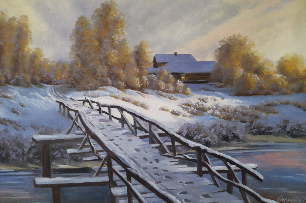 Зимний пейзаж с мостиком