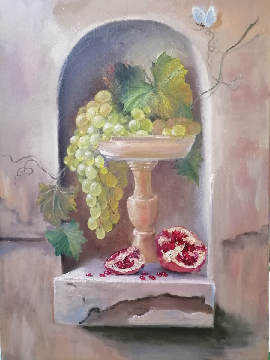 Натюрморт виноград в вазе