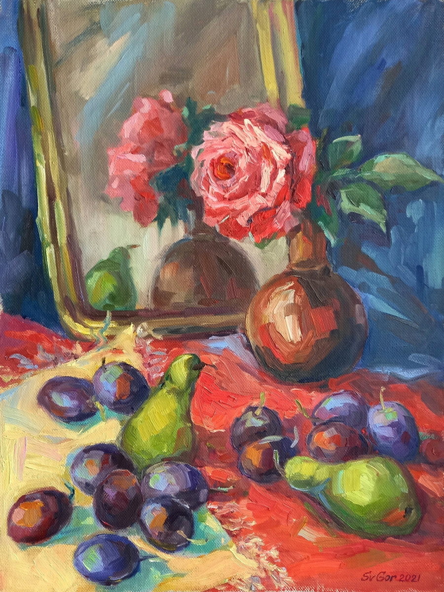 Фрукты с розой