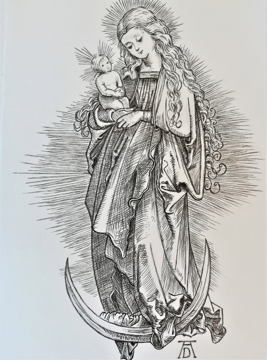 Свободная копия Альбрехта Дюрера ''Мадонна на полумесяце''.