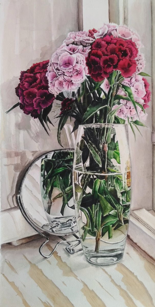 Ваза,зеркало, цветы