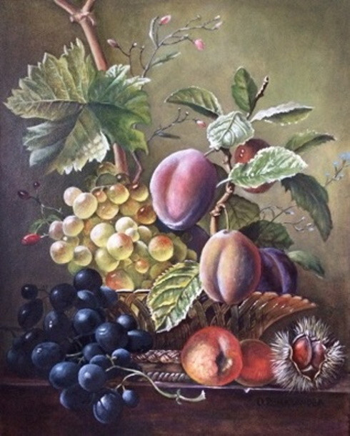 Натюрморт со сливами и каштаном