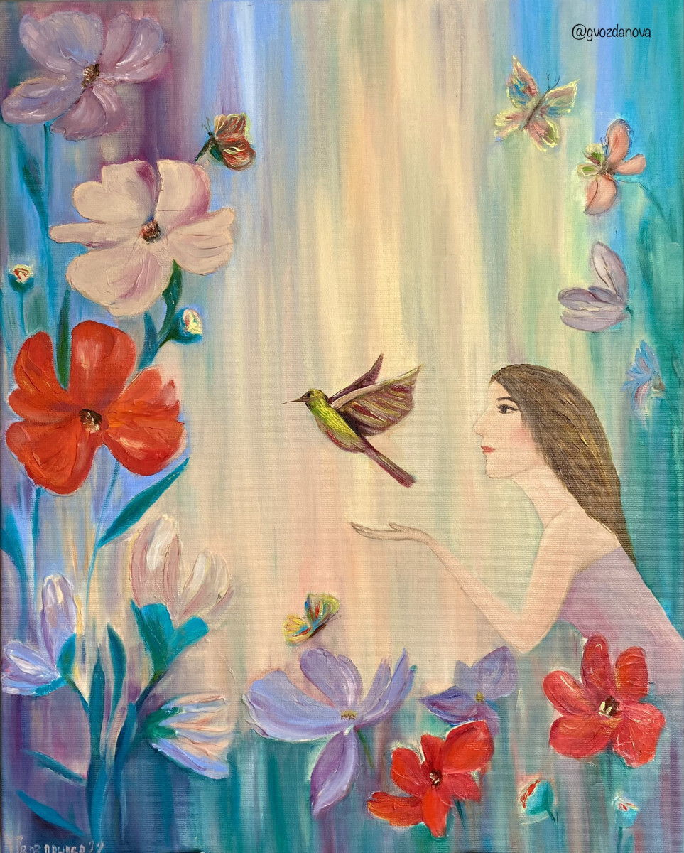 картина с девушкой или весна маслом