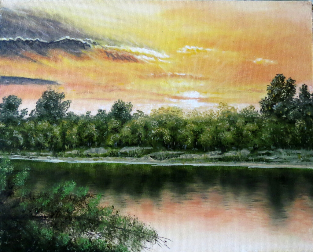 закат над речкой