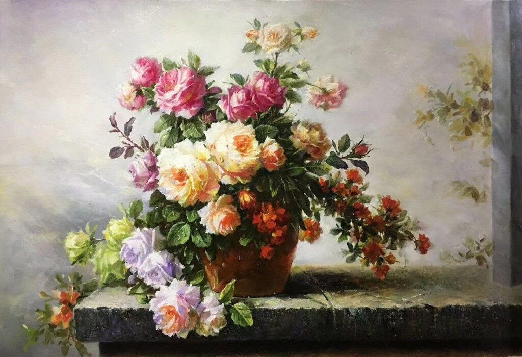 Букет роз с веткой айвы