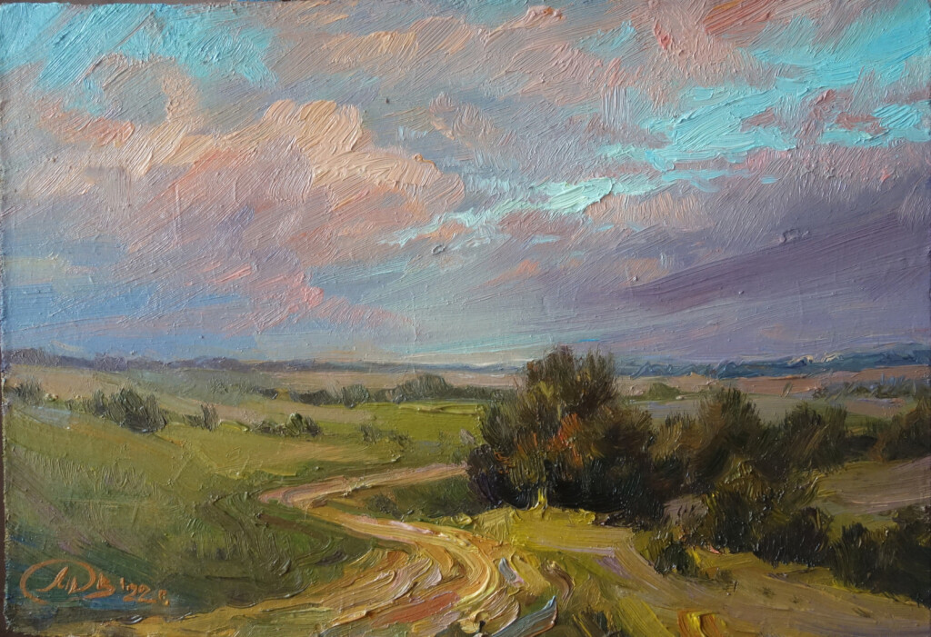 Догорает над полем вечер