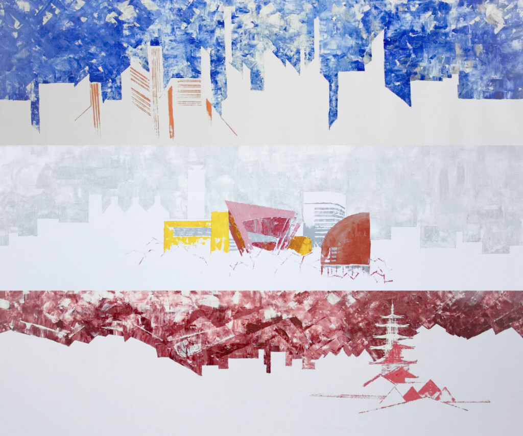 Осака, Киото, Китакюсю Города Японии. Абстракция Триптих